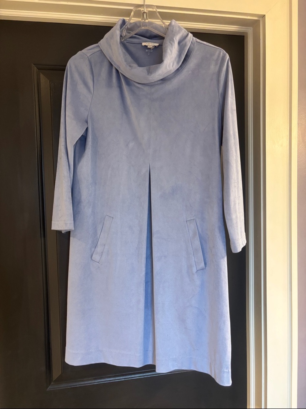 Light Blue Women’s Cowl Neck Suede Dress